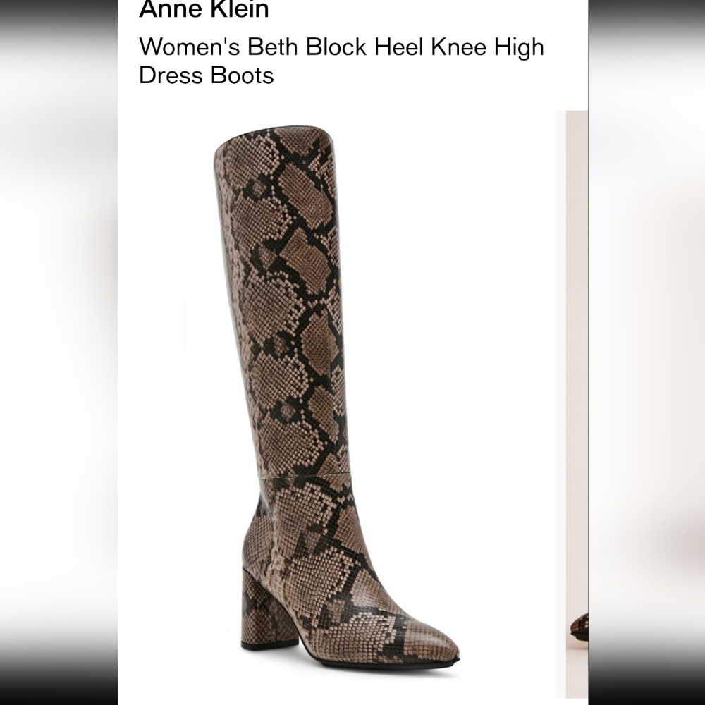 Anne Klein Brown Snakeskin Block Heel Boots